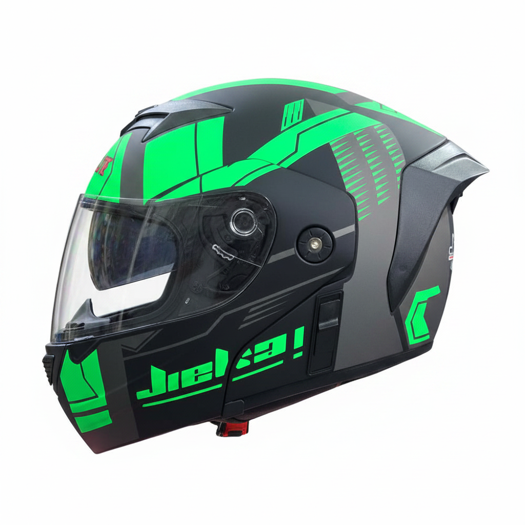 Green Grey Helmet Right flip up Jiekai jk111